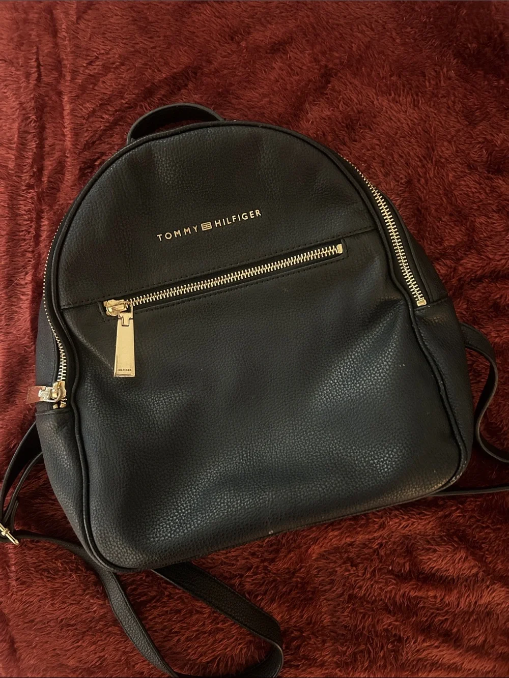 Tommy Hilfiger Black Pebbled MINI Leather Backpack with Gold Hardware